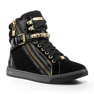 Michael Kors Glam Studded Patent Leather Distressed Hi-Top Sneakers 7